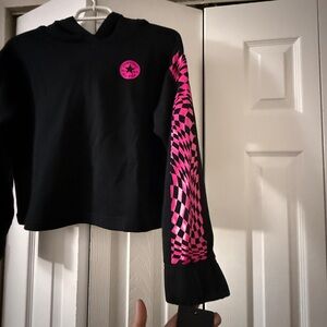 Converse Kids Black Hoodie with Pink Checkered Sleeve